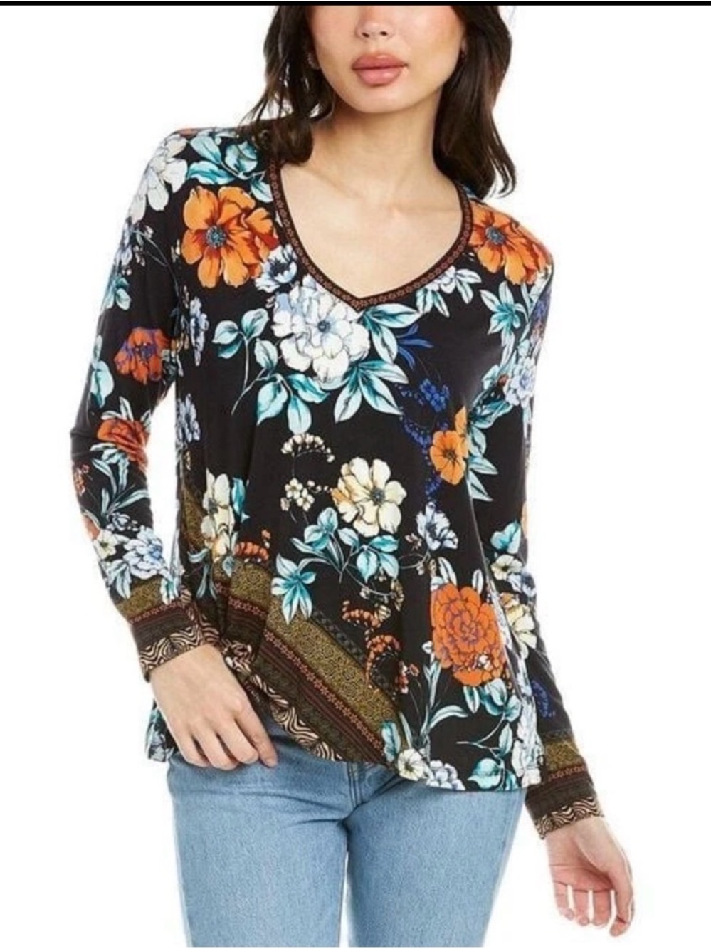 Johnny Was Golden Spring Favorite Floral Long Sleeve Top Bamboo Blend Boho Large - Picture 6 of 10